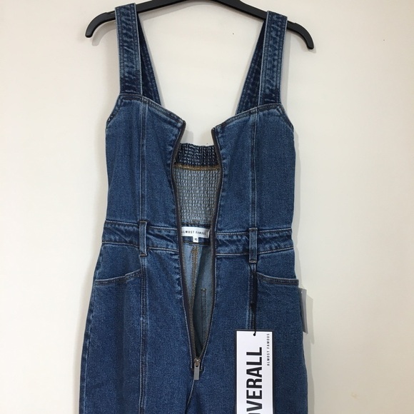 Almost Famous Denim Blue High Rise Straight Leg Zip Up Front Overalls - Picture 5 of 16